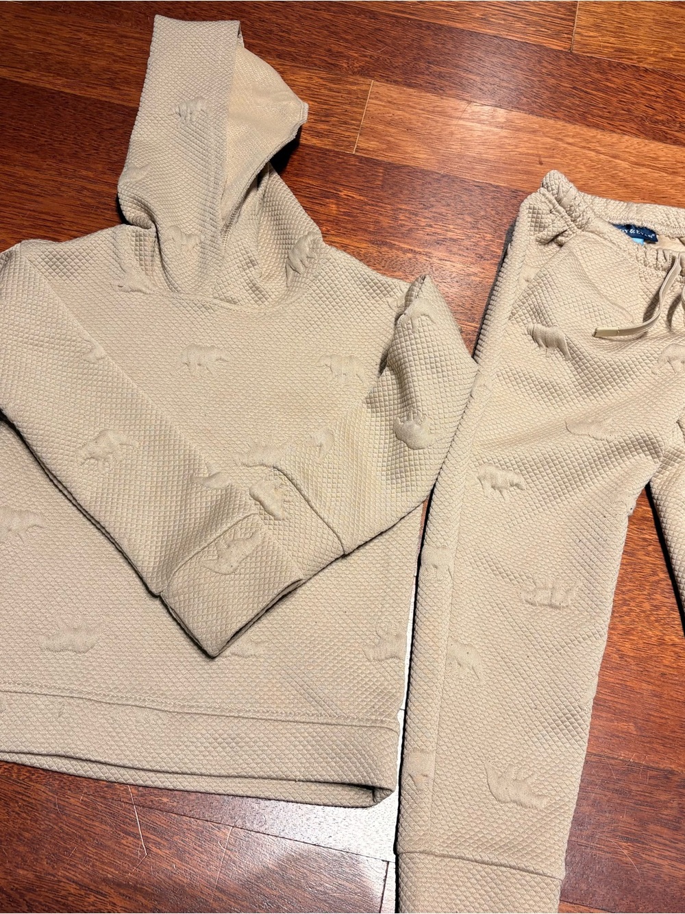 Andy & Evan Cream Textured Hoodie and Joggers Set